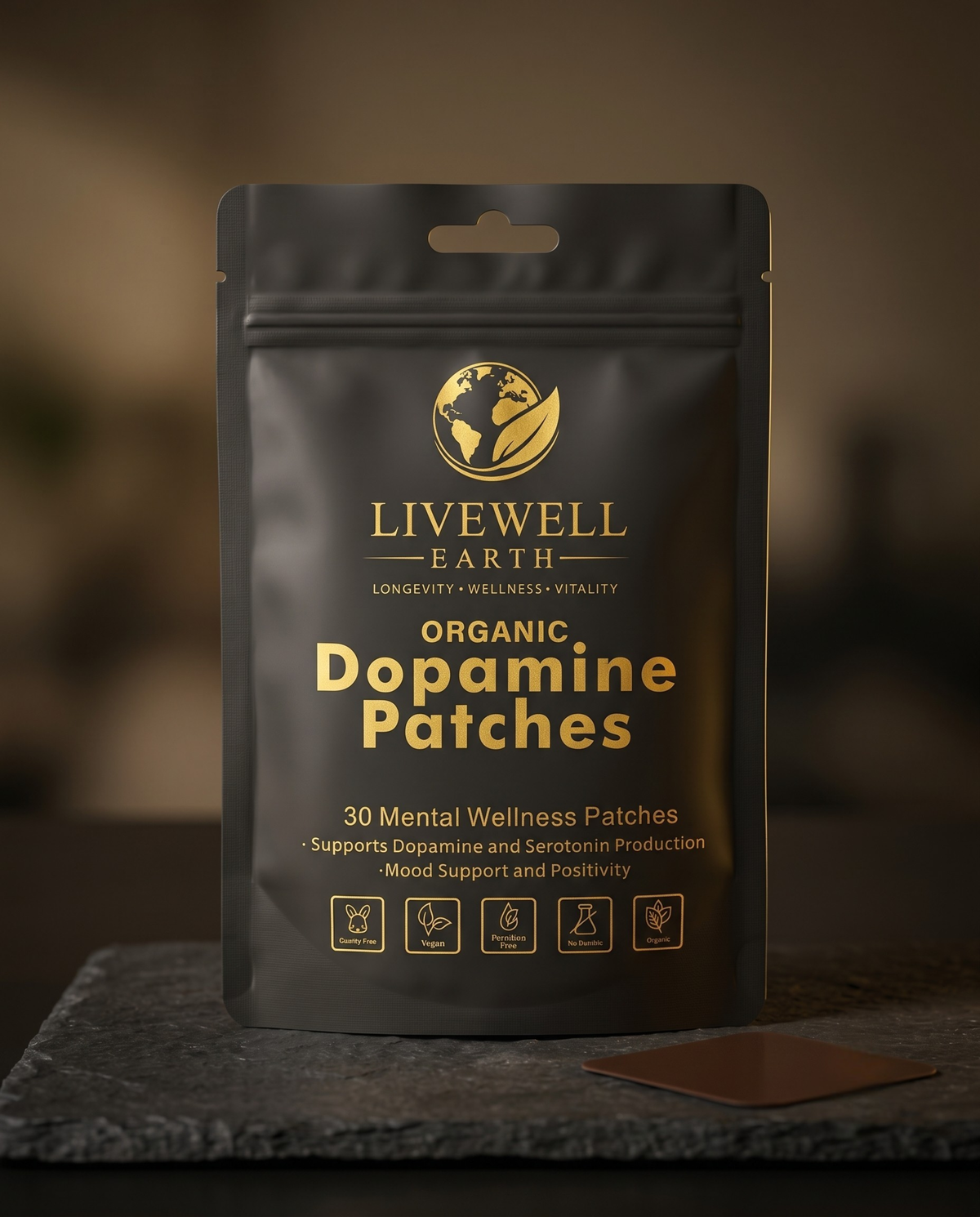 Organic Dopamine Support Patches pouch, front