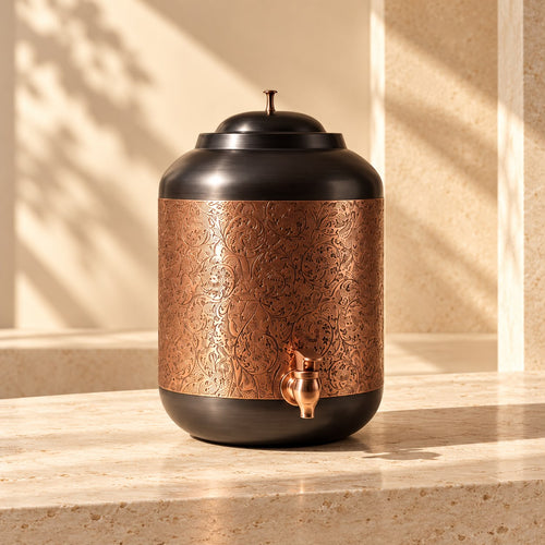 Longevity Pure Copper Water Dispenser, 10 L, hand-embossed copper with spigot