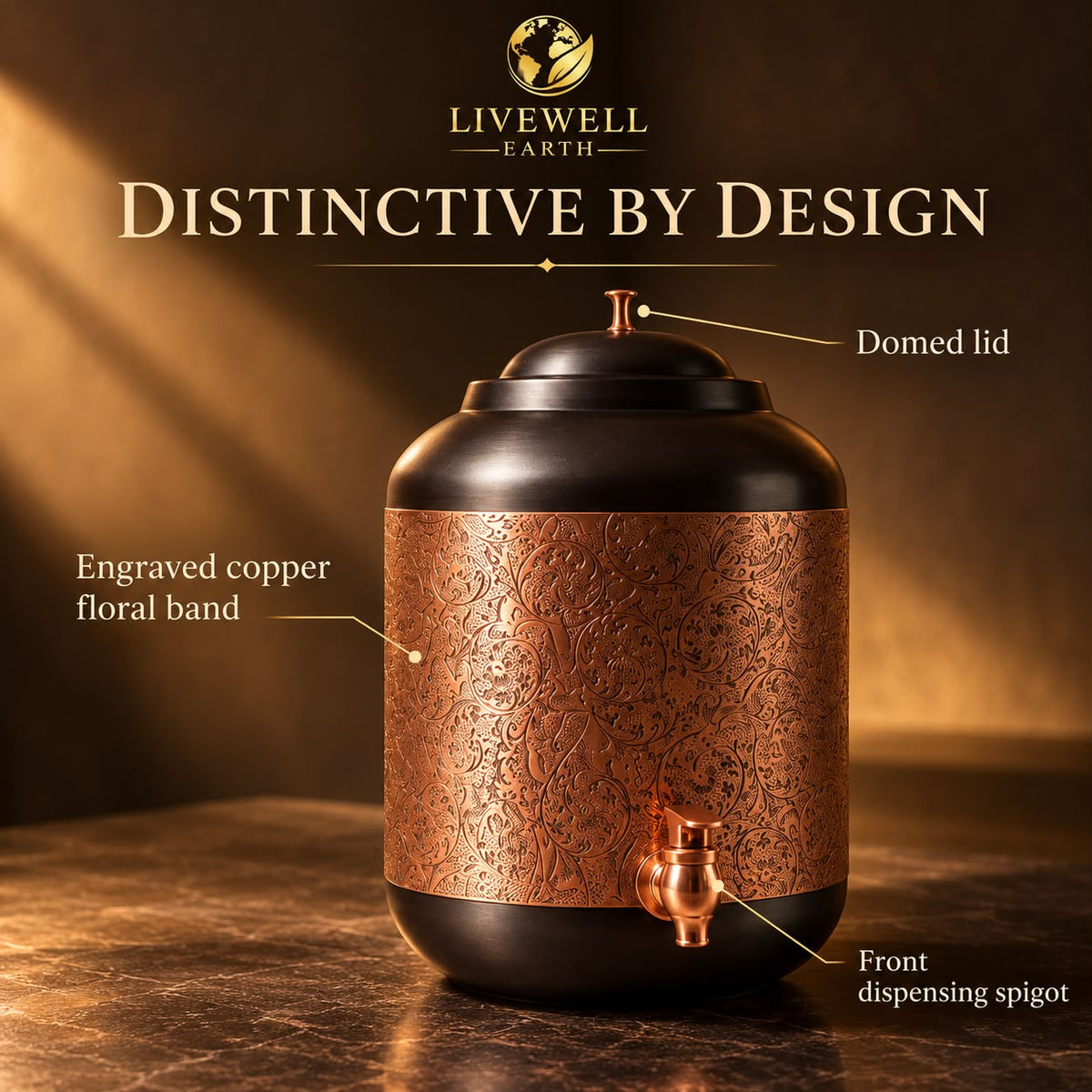 Longevity Pure Copper Water Dispenser, 10 L with Spigot