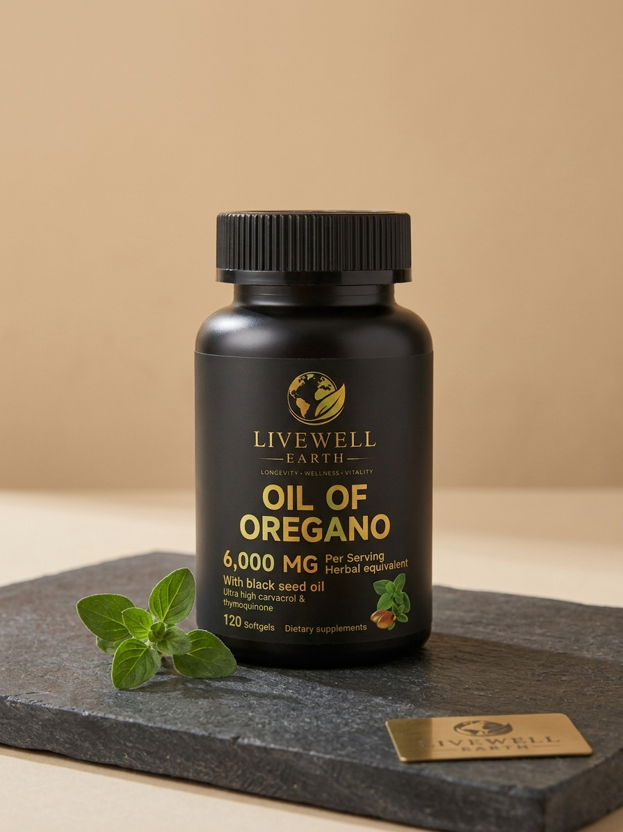 Oil of Oregano bottle in a styled home setting