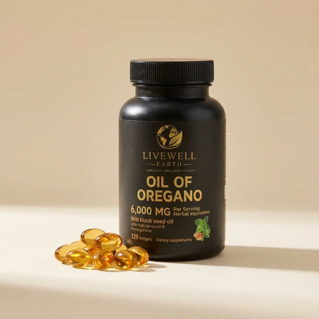 What is inside Oil of Oregano · softgels shown beside the bottle