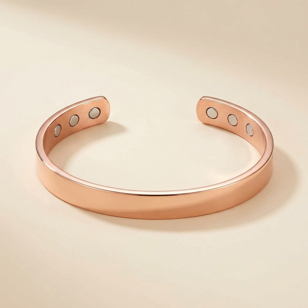 Copper Magnetic Therapy Bracelet — polished copper cuff with inner magnets