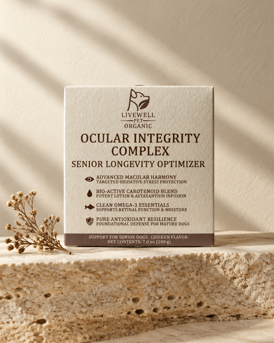 Ocular Integrity Complex box on a travertine ledge in window light