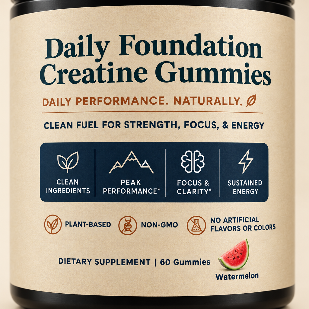 Watermelon: close-up of the Daily Foundation Creatine Gummies label