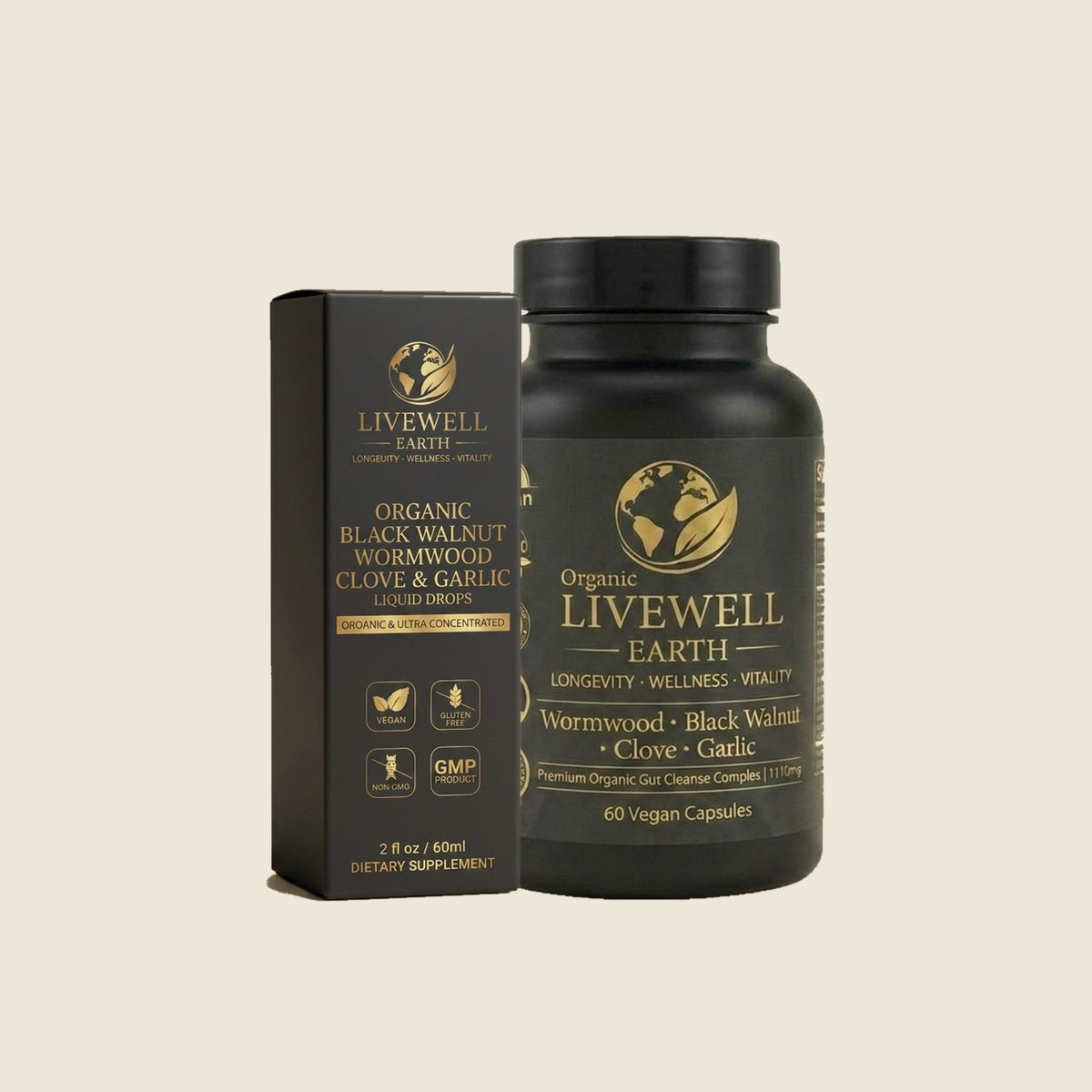 The Gut Reset Duo: Black Walnut Wormwood Clove and Garlic Liquid Drops with Gut Cleanse Complex