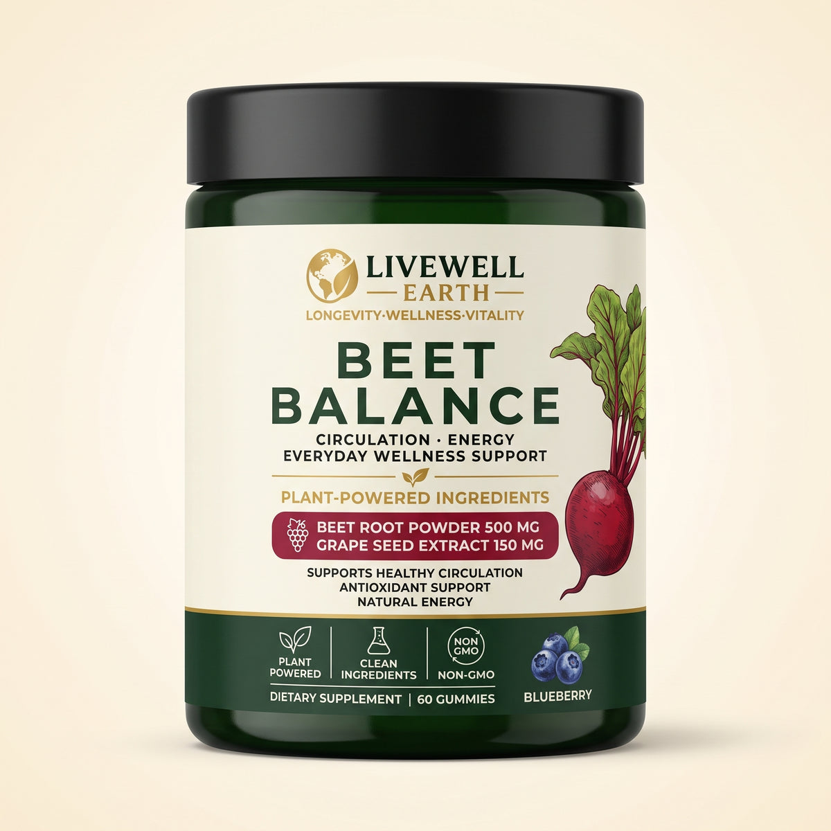 Beet Balance Gummies Blueberry jar front