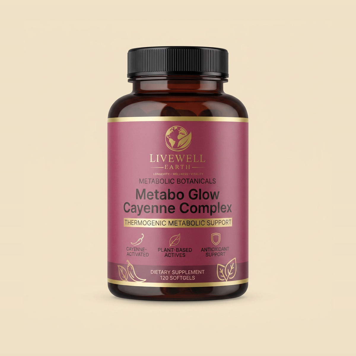 Metabo Glow Cayenne Complex bottle, front label view