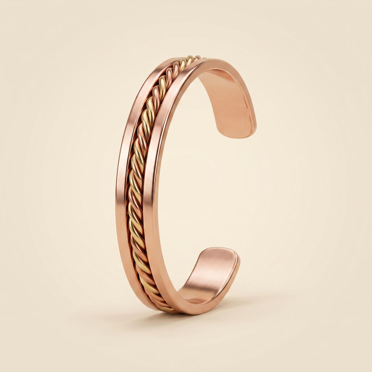 Longevity Copper Band Rope Inlay, copper cuff with twisted rope-wire center inlay