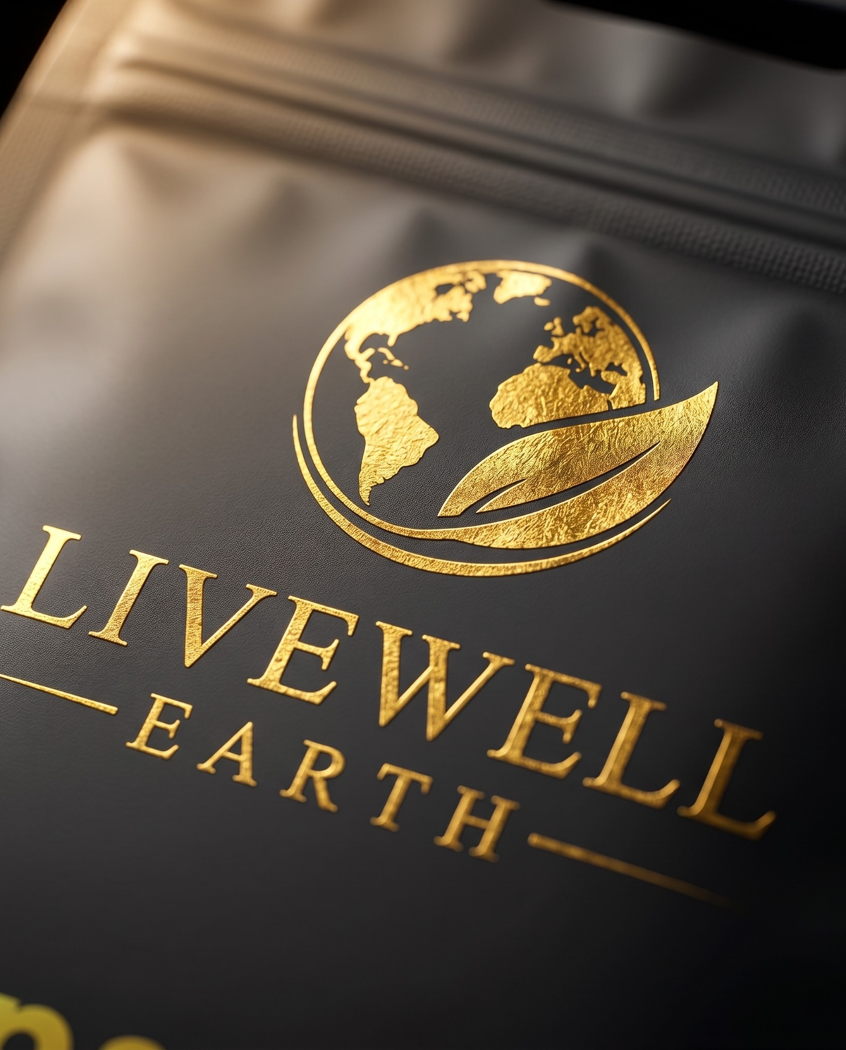 LiveWell Earth gold emblem detail on Dopamine Support Patches pouch
