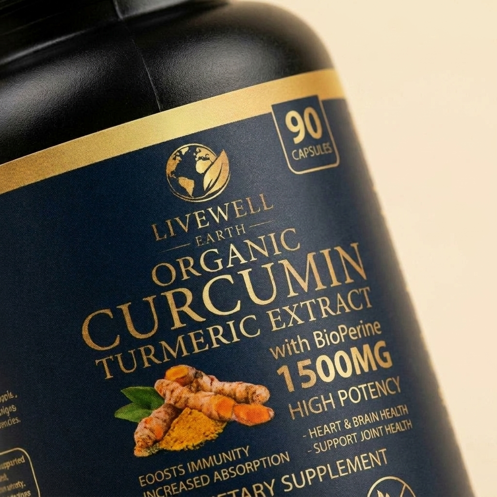Close-up of the Curcumin Turmeric Extract label