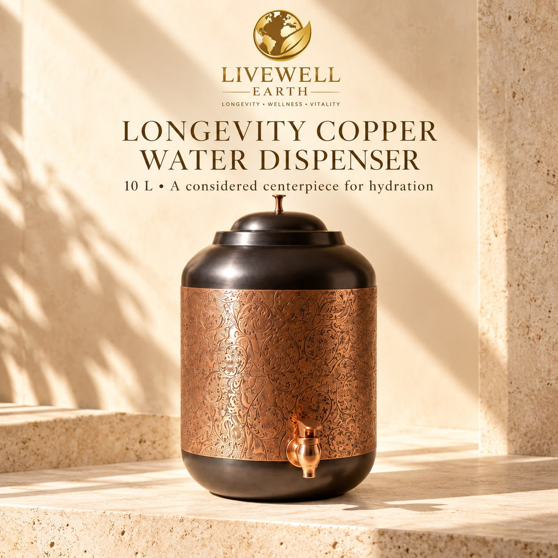 Longevity Pure Copper Water Dispenser, 10 L with Spigot