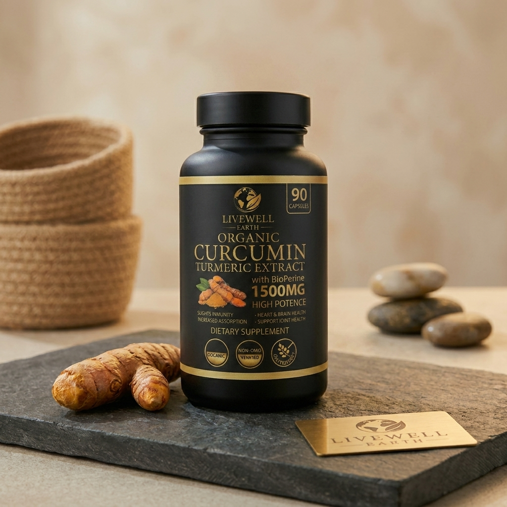 Curcumin Turmeric Extract bottle in a styled home setting