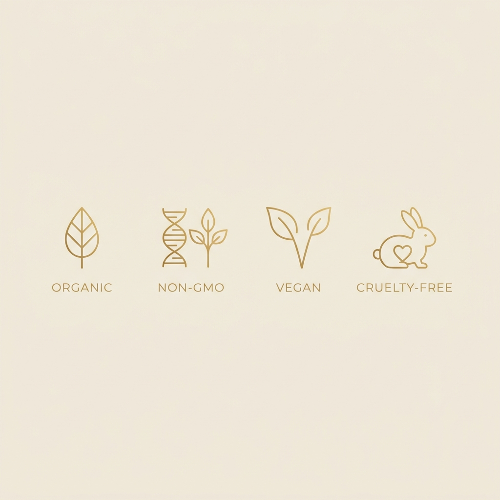 Mullein Leaf Extract certification marks: organic, non-GMO, vegan, cruelty-free
