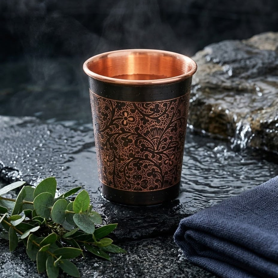 Longevity Pure Copper Cup, 8 oz, Hand Engraved