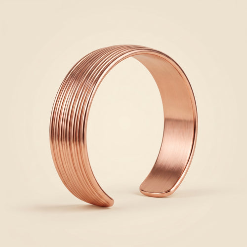 Longevity Copper Band Grooved, grooved-texture copper cuff