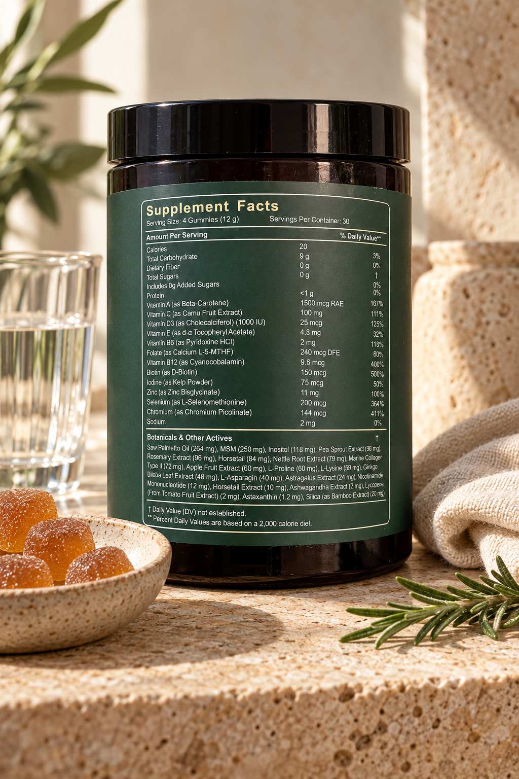 Hair Renewal Gummies Supplement Facts panel, 4 gummies per serving