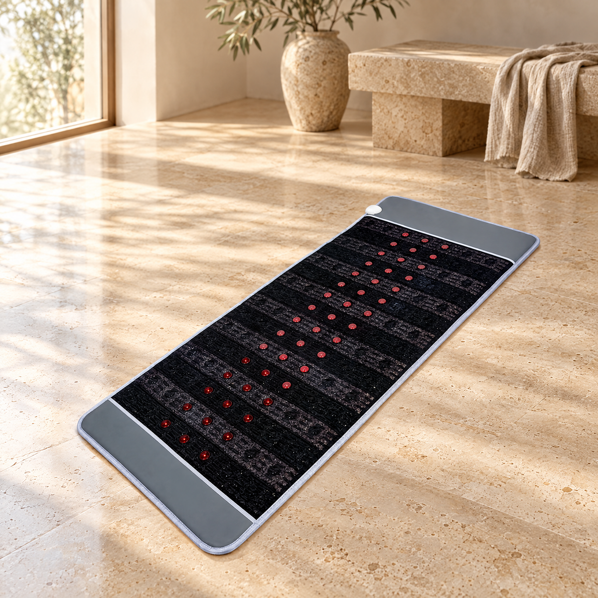 Kinetic Mat on a travertine floor in morning light