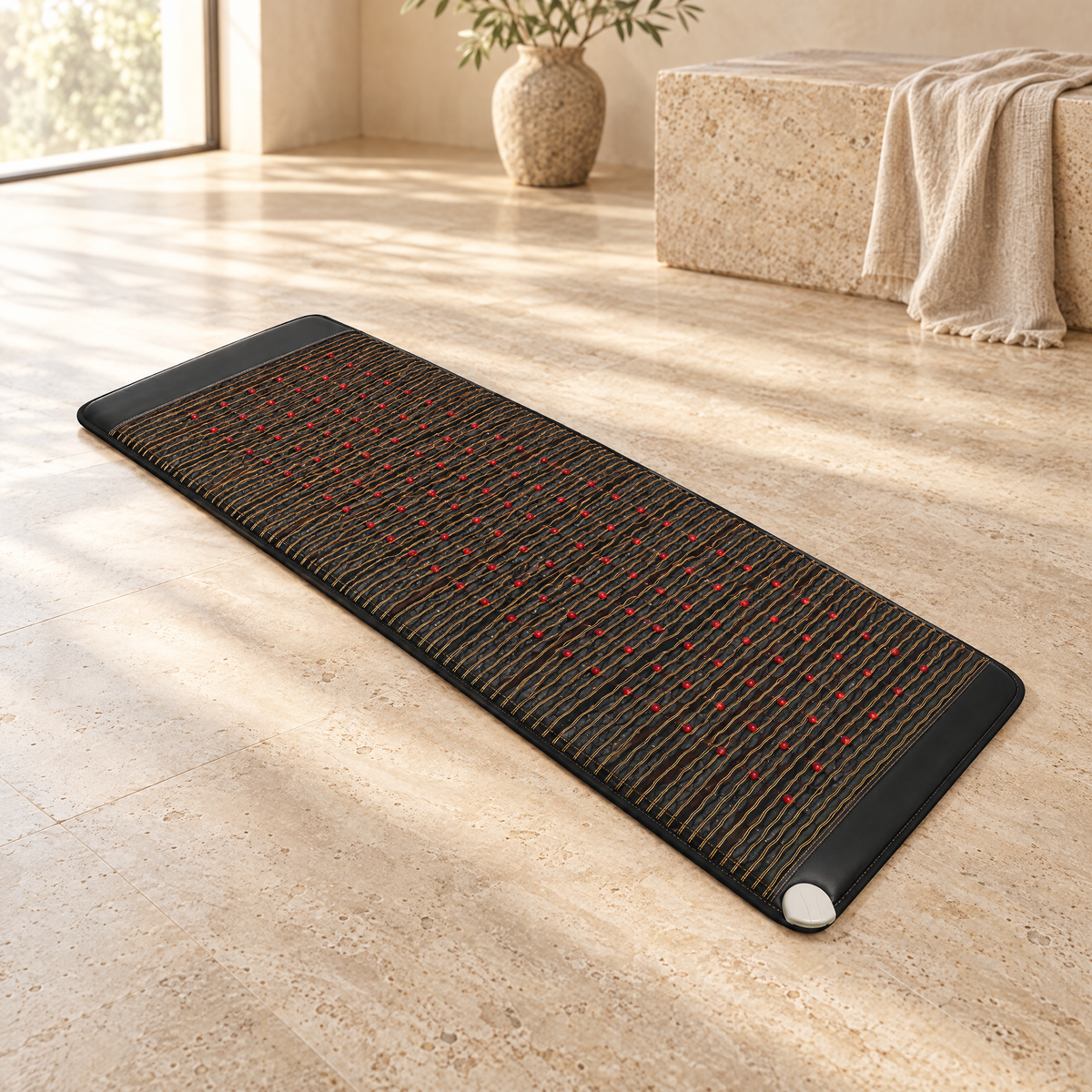 Synergy Mat on a travertine floor in morning light