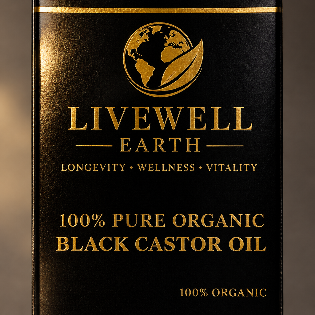 Close-up of the gold print on the Black Castor Oil box