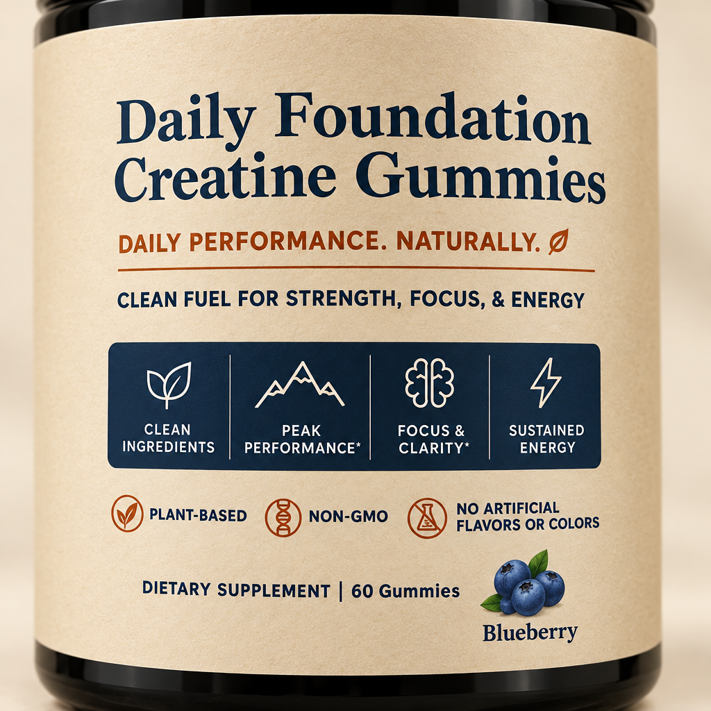 Blueberry: close-up of the Daily Foundation Creatine Gummies label