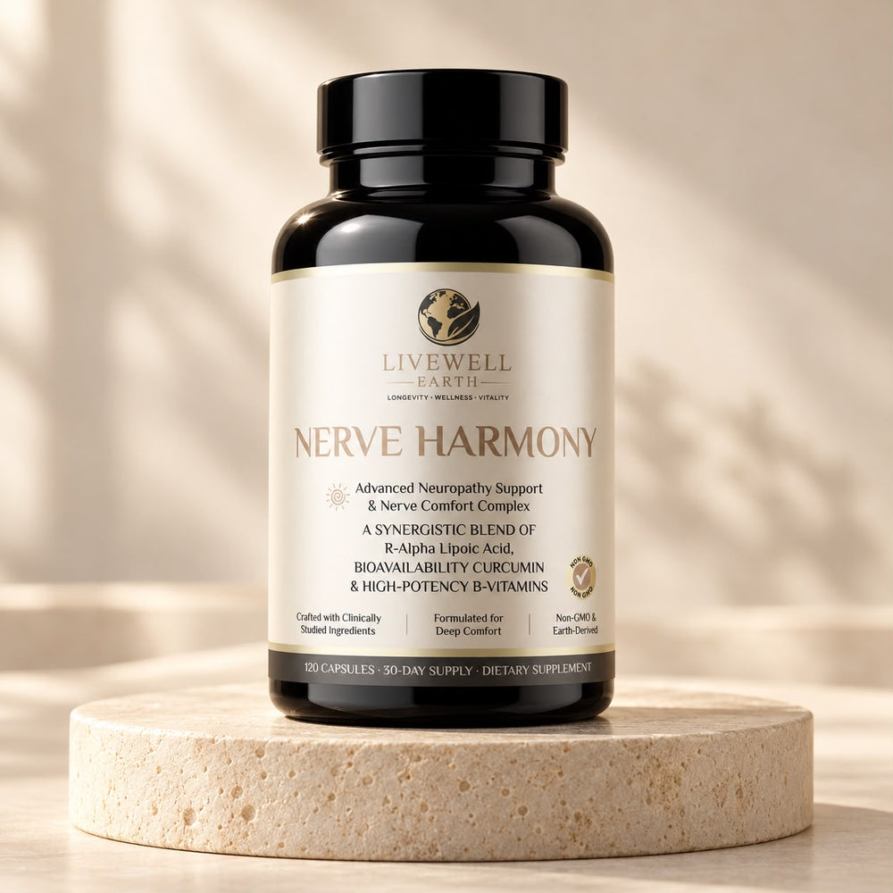 Nerve Harmony bottle on a round travertine plinth