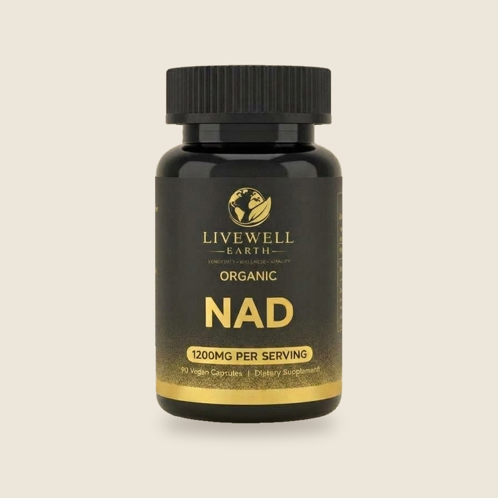 NAD+ bottle, front of pack · 90 capsules